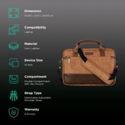Stuffcool Lush Faux Leather Laptop Sling Bag For 14 Inch Laptop (Detachable & Adjustable Shoulder Strap, Brown) -Smart Bag Shop 194090 2 cd8hop