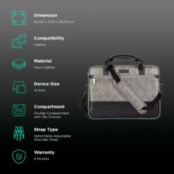 Stuffcool Lush Faux Leather Laptop Sling Bag For 14 Inch Laptop (Detachable & Adjustable Shoulder Strap, Black) -Smart Bag Shop 194091 2 sgw4yn