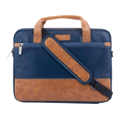 Stuffcool Lush Faux Leather Laptop Sling Bag For 14 Inch Laptop (Detachable & Adjustable Shoulder Strap, Blue/Brown)