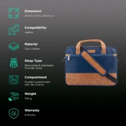 Stuffcool Lush Faux Leather Laptop Sling Bag For 14 Inch Laptop (Detachable & Adjustable Shoulder Strap, Blue/Brown) -Smart Bag Shop 201088 2 r8tiyr