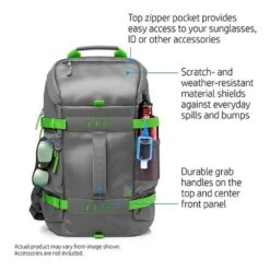 HP Odyssey Synthetic Laptop Backpack For 15.6 Inch Laptop (Scratch & Weather Resistant, Green/Gray) -Smart Bag Shop 208849 13 nr2vj2