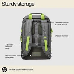 HP Odyssey Synthetic Laptop Backpack For 15.6 Inch Laptop (Scratch & Weather Resistant, Green/Gray) -Smart Bag Shop 208849 17 gslfnw