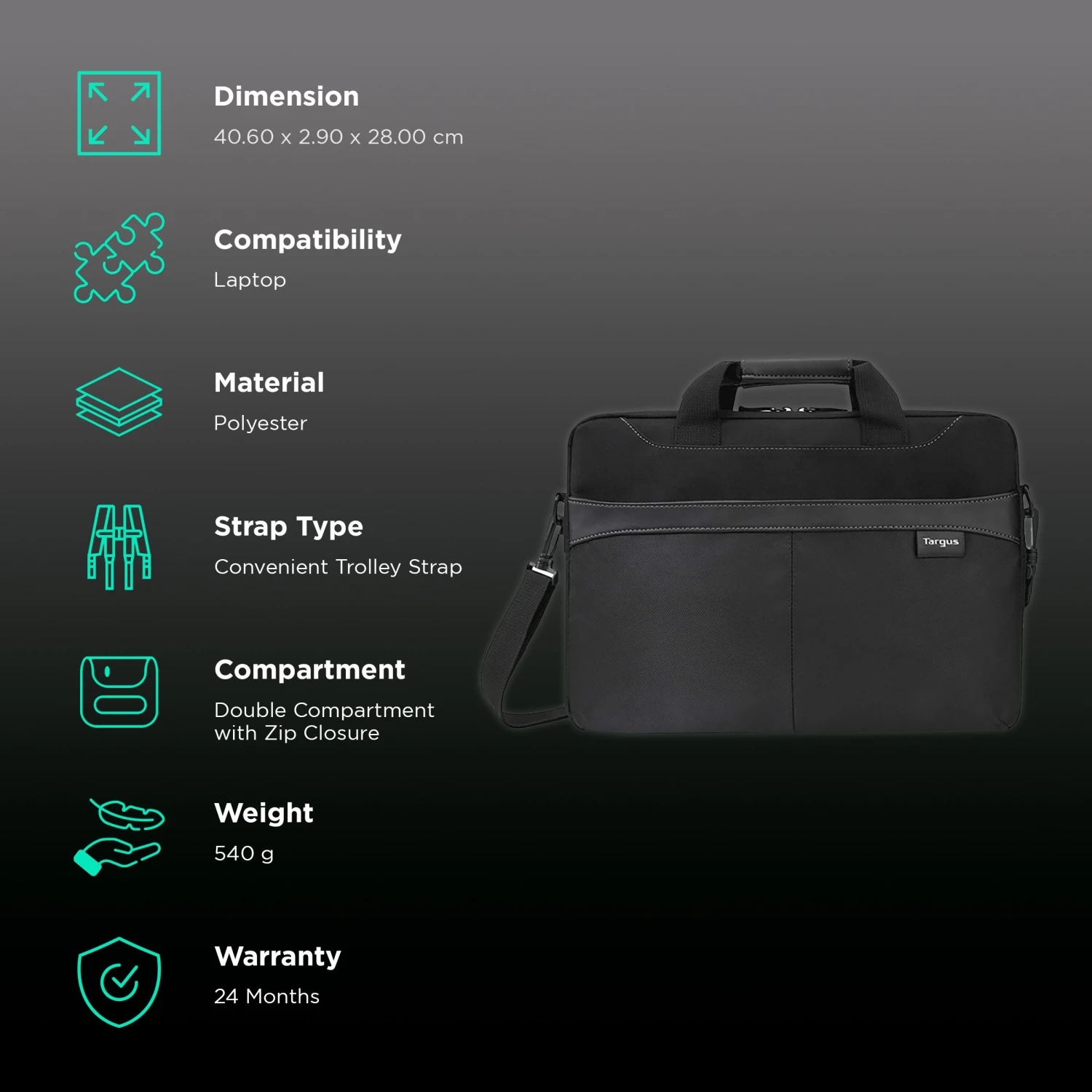 Targus Business Casual Polyester Laptop Sling Bag For 15.6 Inch Laptop (Removable & Adjustable Shoulder Strap, Black) 5 Targus Business Casual Polyester Laptop Sling Bag For 15.6 Inch Laptop (Removable & Adjustable Shoulder Strap, Black) - Image 3