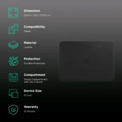 Apple Leather Laptop Sleeve For 13 Inch Laptop (Solid Design, Black) -Smart Bag Shop 220526 2 nphovk