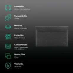 DELL Premier PE1320V Leather, Polyester Laptop Sleeve For 13 Inch Laptop (23 L, Water Resistant, Black/Grey) 13 DELL Premier PE1320V Leather, Polyester Laptop Sleeve For 13 Inch Laptop (23 L, Water Resistant, Black/Grey) -Smart Bag Shop 231375 2 wwgrek