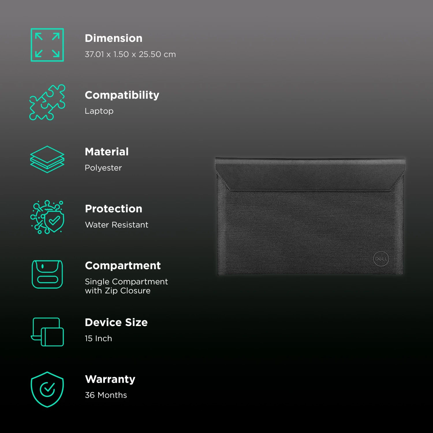 DELL Premier PE1521VX Polyester Laptop Sleeve For 15 Inch Laptop (23 L, Water Resistant, Black/Grey) 5 DELL Premier PE1521VX Polyester Laptop Sleeve For 15 Inch Laptop (23 L, Water Resistant, Black/Grey) - Image 3