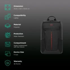 DELL Gaming Lite Polyester Laptop Backpack For 17 Inch Laptop (23 L, Water Resistant, Black) -Smart Bag Shop 231380 1 hmba22