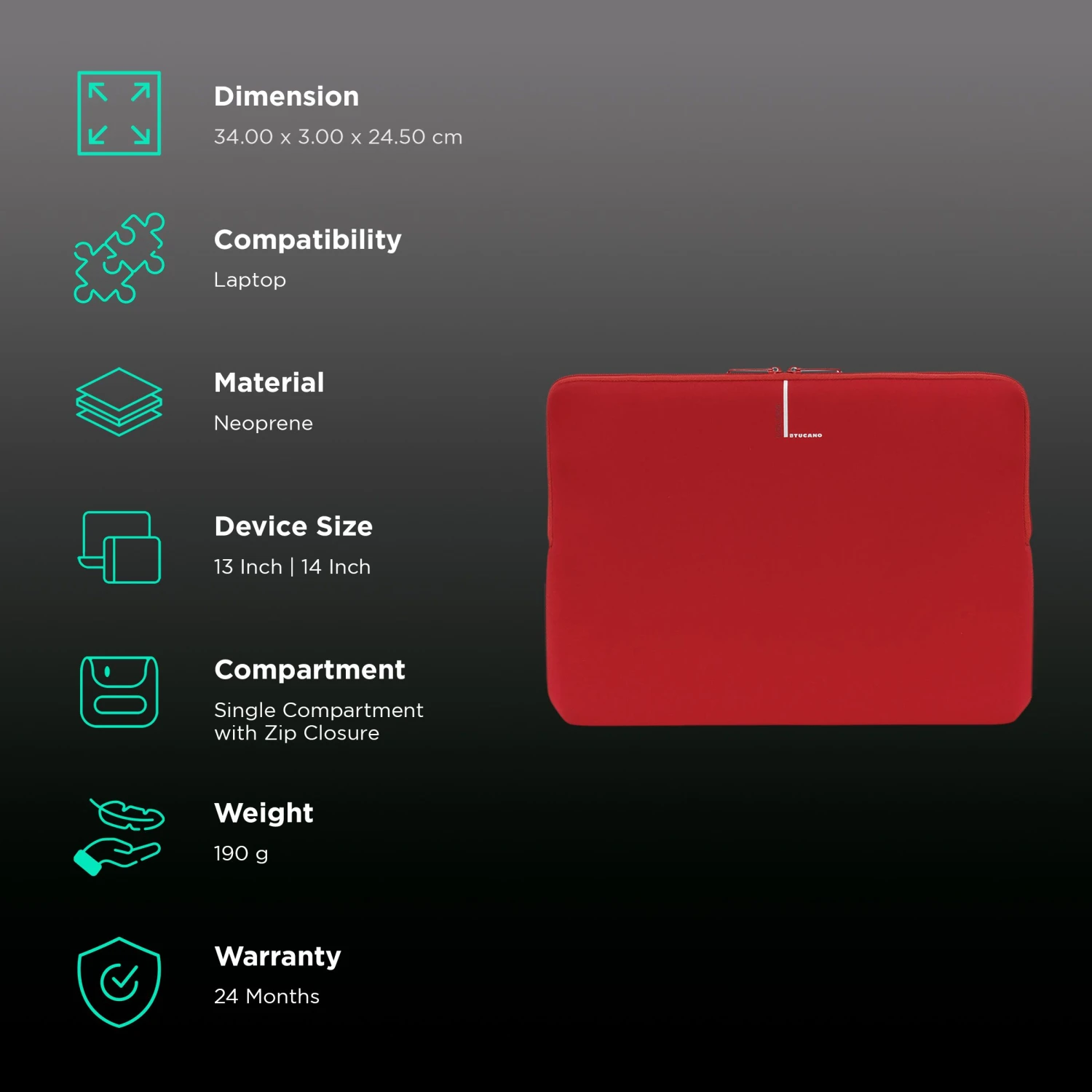 TUCANO Colore Neoprene Laptop Sleeve For 13 & 14 Inch Laptop (Anti-Slip System, Red) 5 TUCANO Colore Neoprene Laptop Sleeve For 13 & 14 Inch Laptop (Anti-Slip System, Red) - Image 3