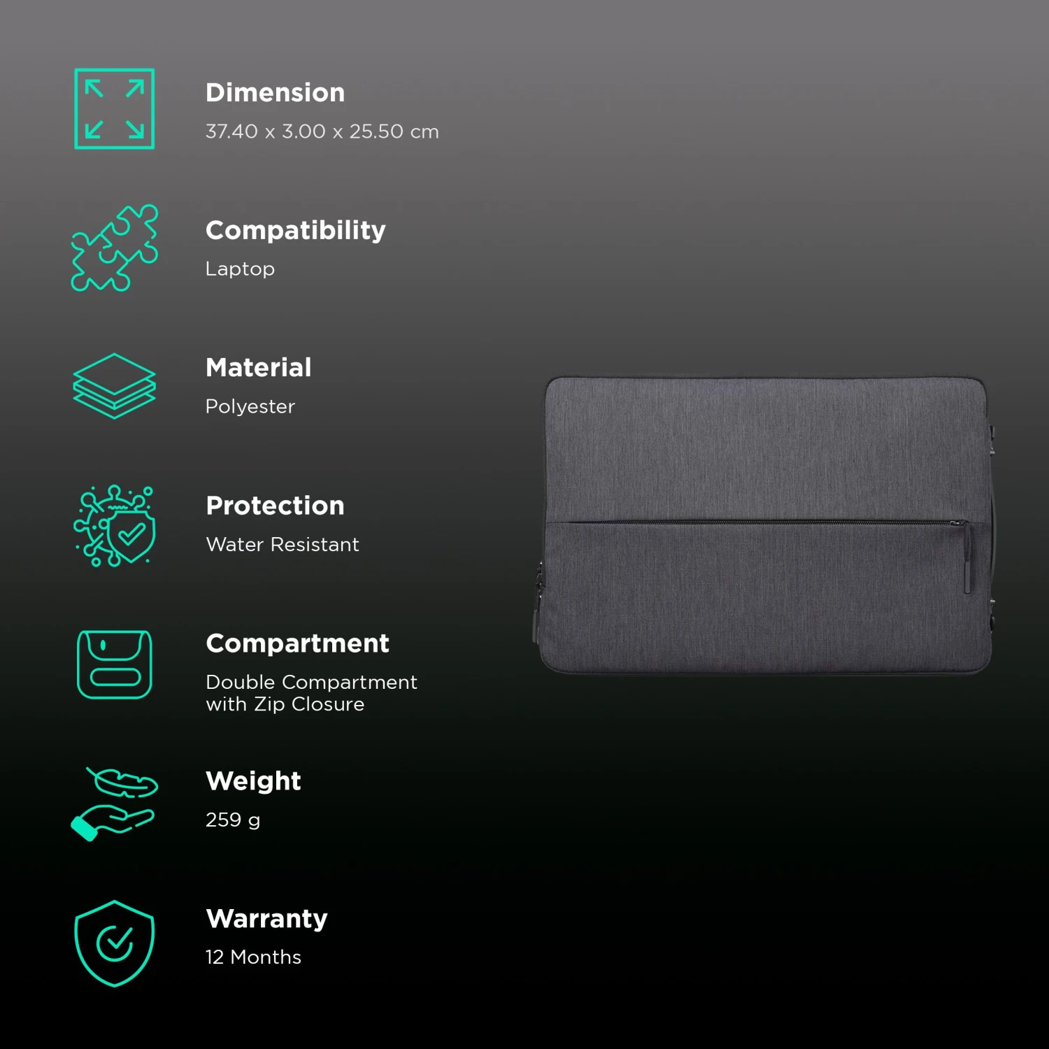 Lenovo Urban Polyester Laptop Sleeve For 14 Inch Laptop (Water Resistant, Charcoal Grey) 5 Lenovo Urban Polyester Laptop Sleeve For 14 Inch Laptop (Water Resistant, Charcoal Grey) - Image 3