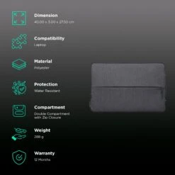 Lenovo Urban Polyester Laptop Sleeve For 15.6 Inch Laptop (Water Resistant, Charcoal Grey) -Smart Bag Shop 235076 2 mcqkq2