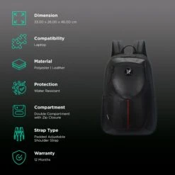 Arctic Fox Shield Polyester, Leather Laptop Backpack For 15 Inch Laptop (30 L, Water Resistant, Black) -Smart Bag Shop 235480 1 qjb852