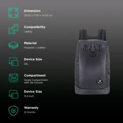 Arctic Fox Predator Anti-Theft Polyester, Leather Laptop Backpack For 15.5 Inch Laptop (23 L, USB Charging Port, Black) -Smart Bag Shop 235495 1 hcscam