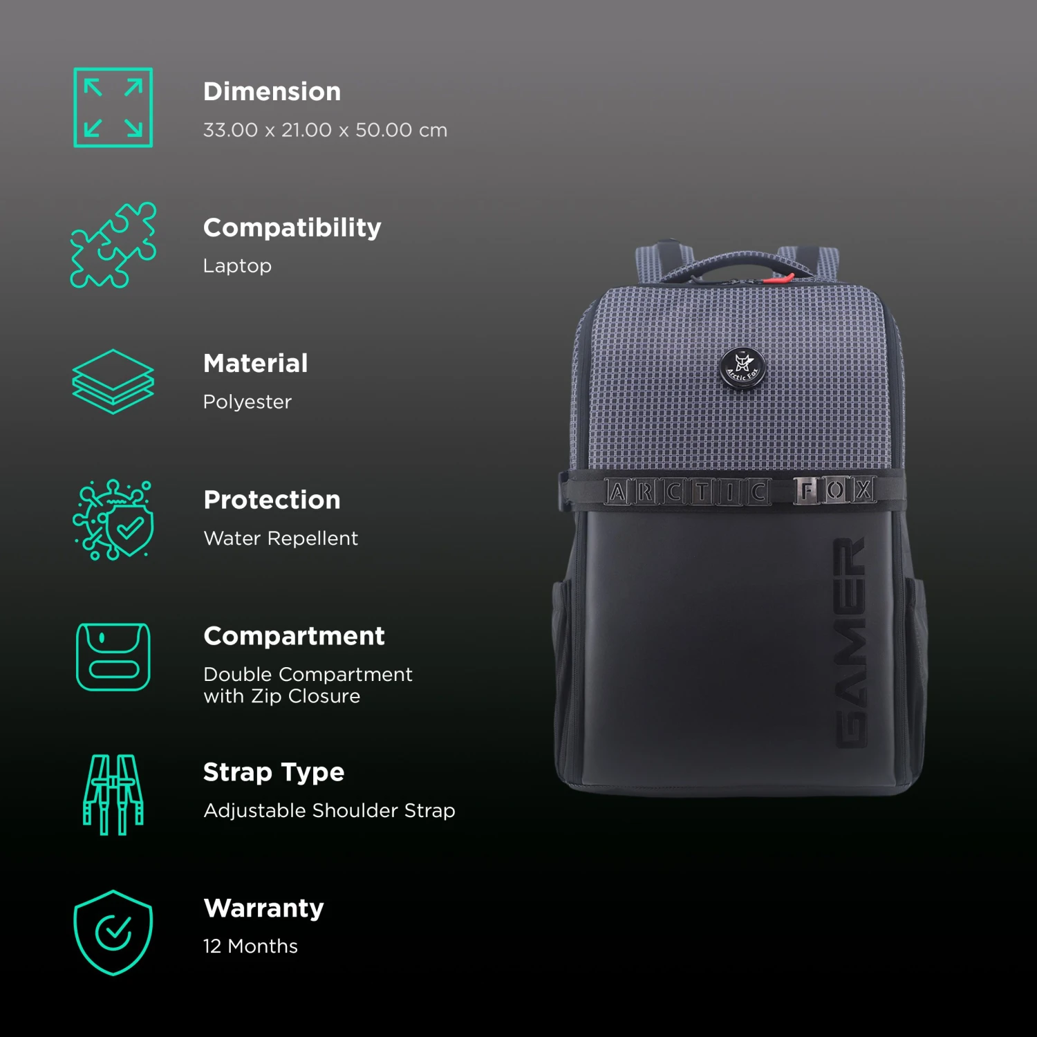 Arctic Fox New Personalized Gamer Polyester Laptop Backpack For 17.5 Inch Laptop (34 L, Water Repellent, Black) 4 Arctic Fox New Personalized Gamer Polyester Laptop Backpack For 17.5 Inch Laptop (34 L, Water Repellent, Black) - Image 2