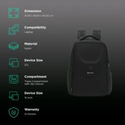 Carlton Dorset 01 Nylon Laptop Backpack For 16 Inch Laptop (27 L, With Rain Cover, Jet Black) -Smart Bag Shop 237957 1 gz3pfw