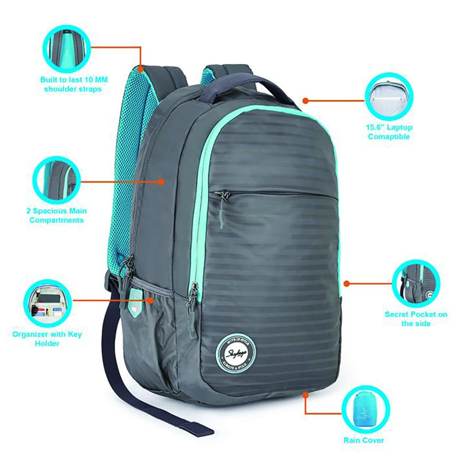 Skybags Campus 01 Polyester Laptop Backpack For 15.6 Inch Laptop (30 L, With Rain Cover, Grey) 10 Skybags Campus 01 Polyester Laptop Backpack For 15.6 Inch Laptop (30 L, With Rain Cover, Grey) - Image 8