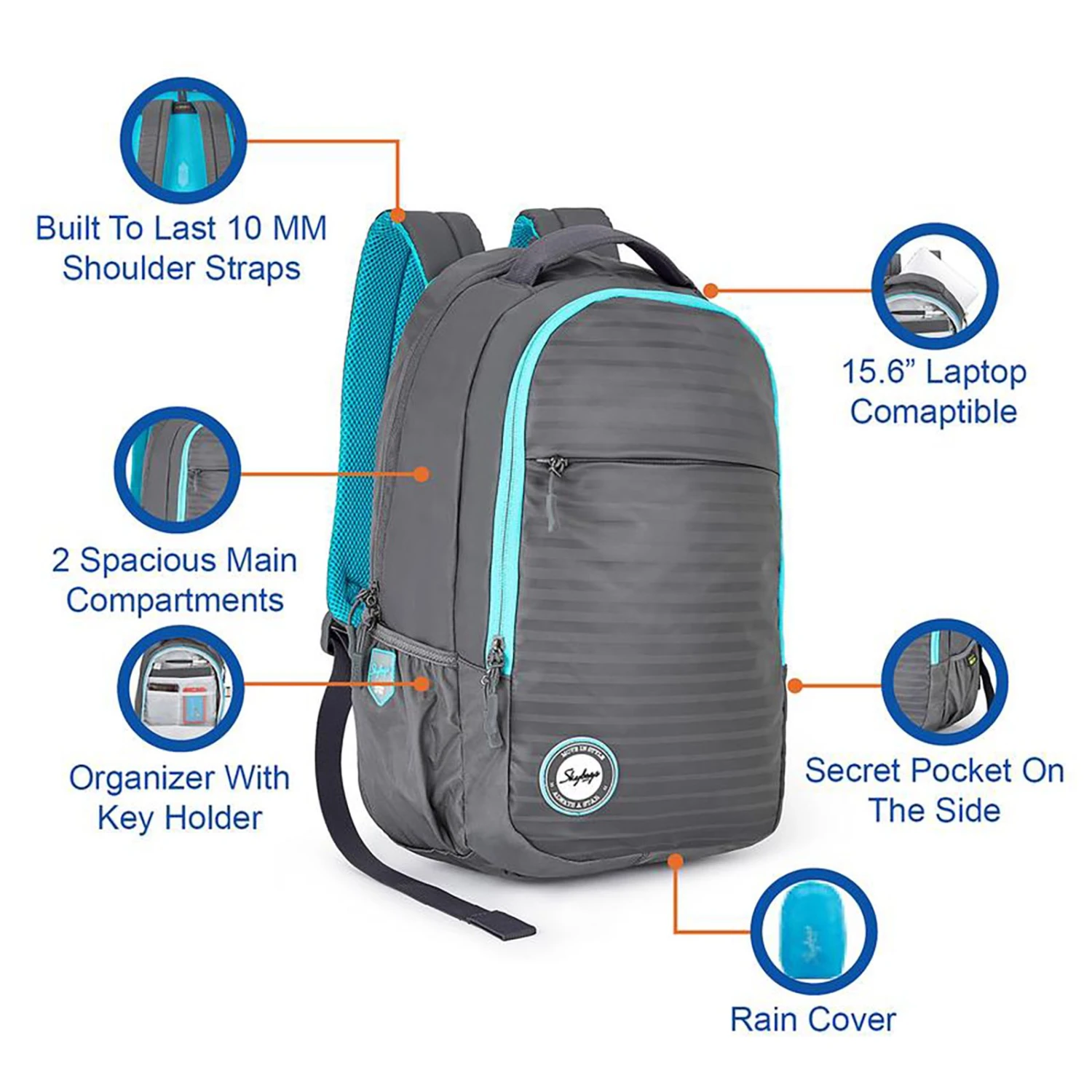 Skybags Campus 01 Polyester Laptop Backpack For 15.6 Inch Laptop (30 L, With Rain Cover, Grey) 11 Skybags Campus 01 Polyester Laptop Backpack For 15.6 Inch Laptop (30 L, With Rain Cover, Grey) - Image 9