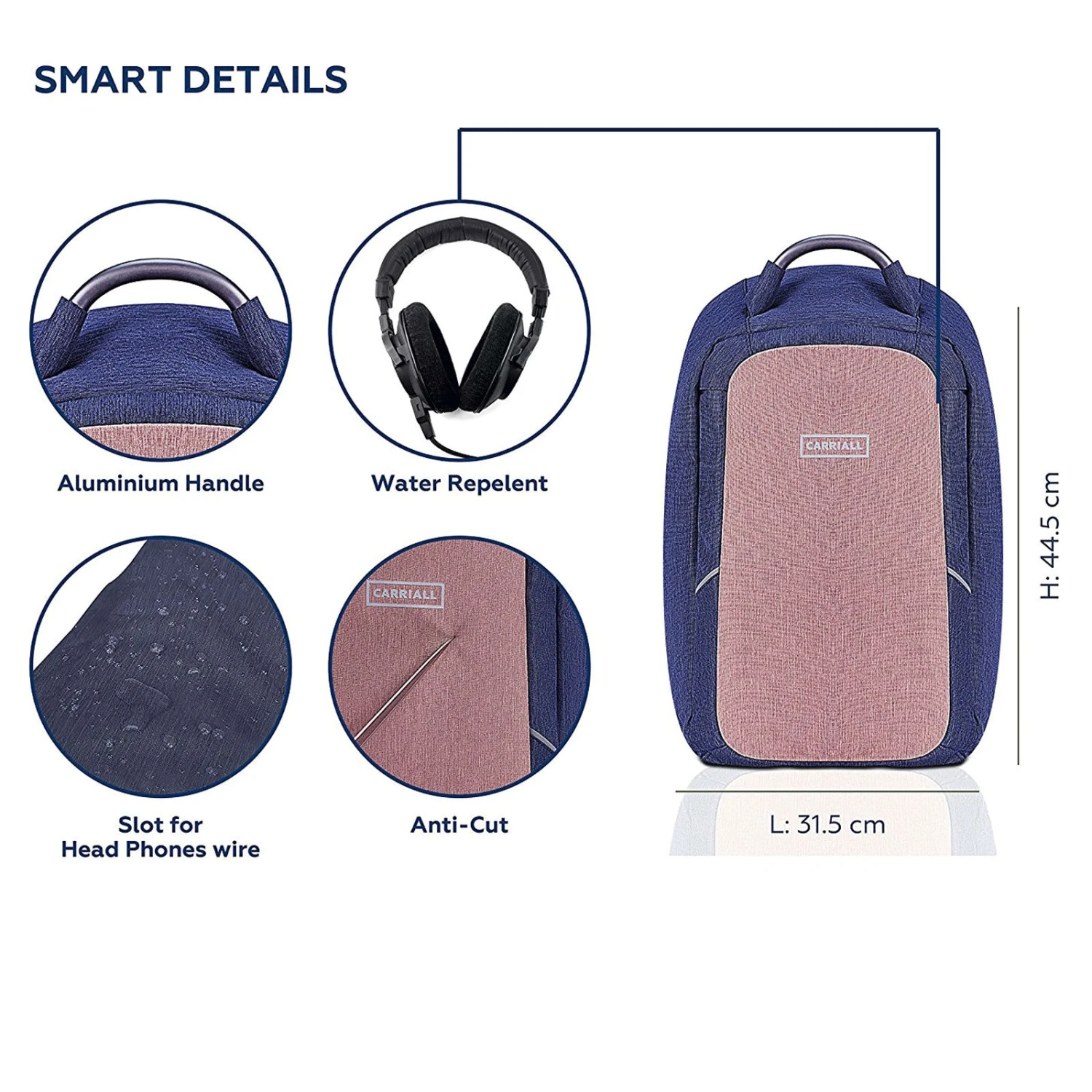 Carriall Columbus Polyester Laptop Backpack For 15.6 Inch Laptop (22.4 L, USB Charging Port, Beige) 11 Carriall Columbus Polyester Laptop Backpack For 15.6 Inch Laptop (22.4 L, USB Charging Port, Beige) - Image 9