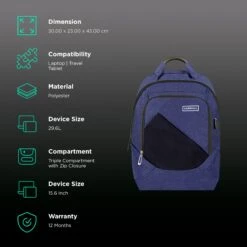 Carriall Minikin Polyester Laptop Backpack For 15.6 Inch Laptop (29.6 L, USB Charging Port, Blue) -Smart Bag Shop 241835 1 knhhld