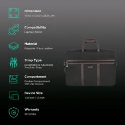Carriall Claro Polyester, Faux Leather Laptop Sling Bag For 13 & 15.6 Inch Laptop (11 L, USB Charging Port, Black) -Smart Bag Shop 241963 2 lmio9j