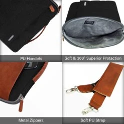 GRIPP Grace Polyester, Polyurethane Laptop Sling Bag For 13.3 & 14 Inch Laptop (Drop-Proof, Black/Camel) -Smart Bag Shop 249534 14 y9zlcv