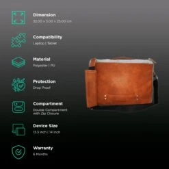 GRIPP Grace Polyester, Polyurethane Laptop Sling Bag For 13.3 & 14 Inch Laptop (Drop-Proof, Black/Camel) -Smart Bag Shop 249534 2 n9fp5k