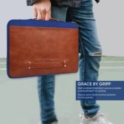 GRIPP Grace Polyester, Polyurethane Leather Laptop Sleeve For 13 & 13.3 Inch Laptop (Water Resistant, Blue/Camel) -Smart Bag Shop 249535 10 lpe4yp