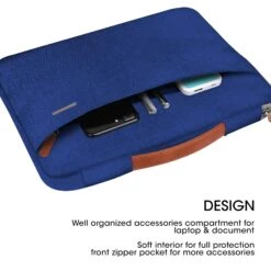 GRIPP Grace Polyester, Polyurethane Leather Laptop Sleeve For 13 & 13.3 Inch Laptop (Water Resistant, Blue/Camel) -Smart Bag Shop 249535 9 mfflb9