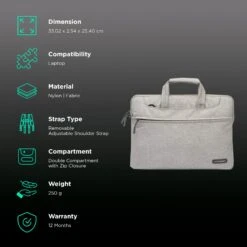 Neopack Svelte Nylon, Fabric Laptop Sling Bag For 13.3 & 14.2 Inch Laptop (Lightweight, Stone Grey) -Smart Bag Shop 252802 2 bnppsa