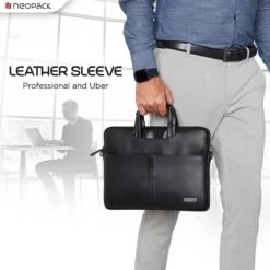 Neopack Leather, Nylon Laptop Sling Bag For 13.3 & 14.2 Inch Laptop (Super Stylish, Black) -Smart Bag Shop 252803 11 tiloeh