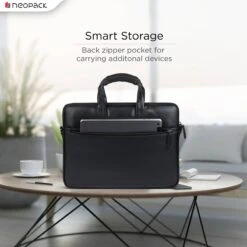 Neopack Leather, Nylon Laptop Sling Bag For 13.3 & 14.2 Inch Laptop (Super Stylish, Black) -Smart Bag Shop 252803 12 ikdeiy