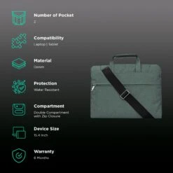 In Base Denim Laptop Sling Bag For 15.4 Inch Laptop (Water Resistant, Green) -Smart Bag Shop 260160 2 x95fqz