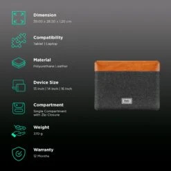 Tomtoc Vintage Polyurethane Leather Laptop Sleeve For 13, 14 & 16 Inch Laptop (Intelligent Magnet Closure, Grey) 14 Tomtoc Vintage Polyurethane Leather Laptop Sleeve For 13, 14 & 16 Inch Laptop (Intelligent Magnet Closure, Grey) -Smart Bag Shop 261028 2 g9d3da