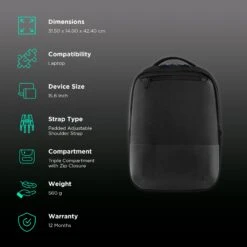 DELL Pro Slim Fibre Laptop Backpack For 15 Inch Laptop (Water Resistant Protective Coating, Black) -Smart Bag Shop 264187 1 gbgygj