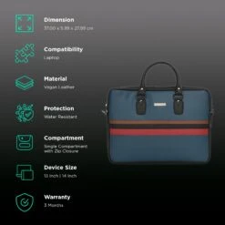 Dr. Vaku MILAN Stripey Vegan Leather Laptop Sling Bag For 13 & 14 Inch Laptop (Water Resistant, Blue/Black) -Smart Bag Shop 265791 2 ojmiam
