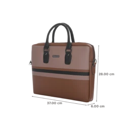 Dr. Vaku MILAN Stripey Vegan Leather Laptop Sling Bag For 13 & 14 Inch Laptop (Water Resistant, Pink/Camel) -Smart Bag Shop 265793 1 seu2ix