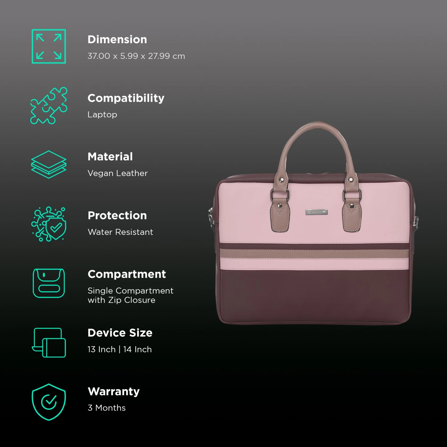 Dr. Vaku MILAN Stripey Vegan Leather Laptop Sling Bag For 13 & 14 Inch Laptop (Water Resistant, Pink/Cherry) 5 Dr. Vaku MILAN Stripey Vegan Leather Laptop Sling Bag For 13 & 14 Inch Laptop (Water Resistant, Pink/Cherry) - Image 3