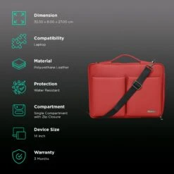 Dr. Vaku Mestella Polyurethane Leather Laptop Sling Bag For 14 Inch Laptop (Water Resistant, Red) -Smart Bag Shop 265801 2 jrenhk