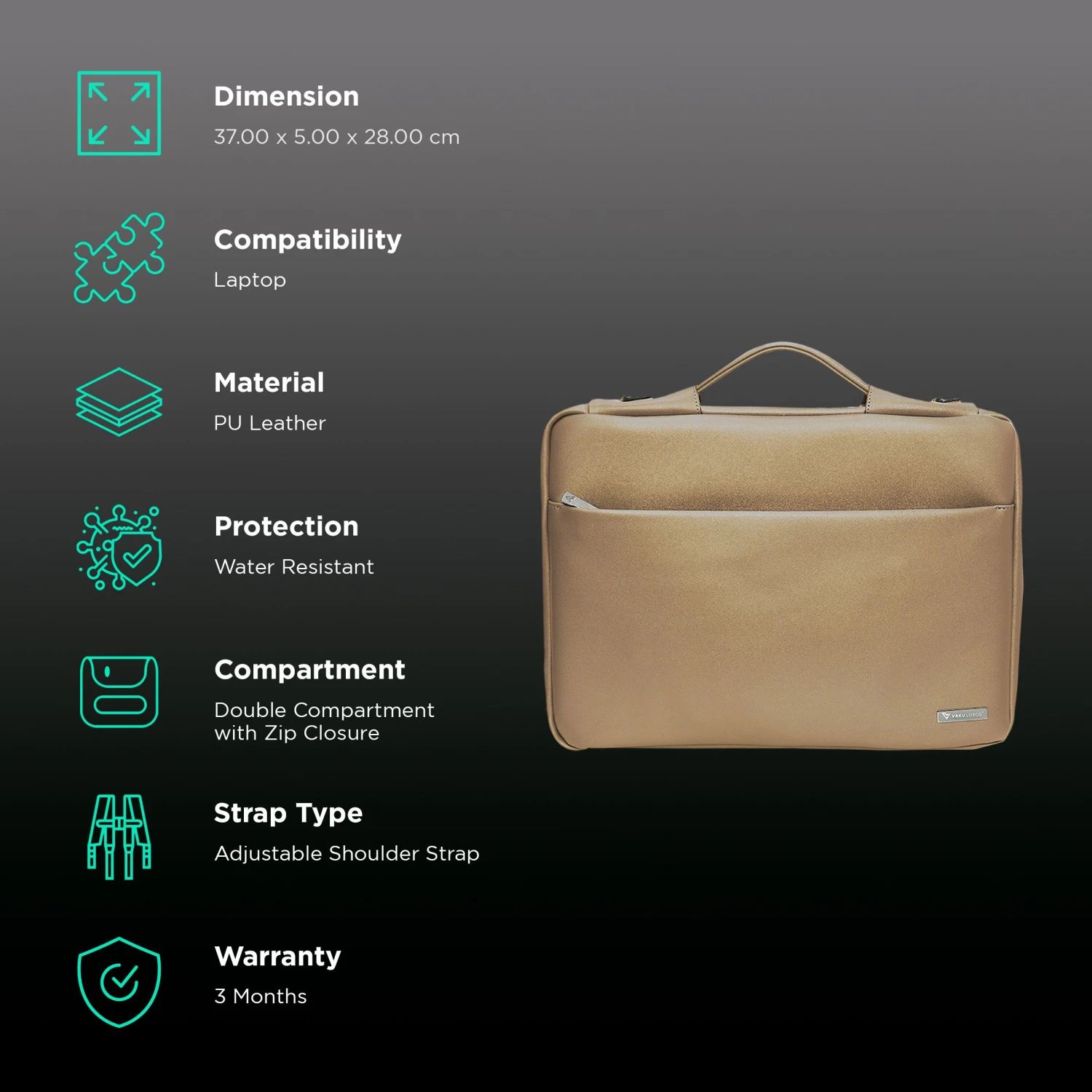 Dr. Vaku Polyurethane Leather Laptop Sleeve For 15.6 Inch Laptop (Water Resistant, Khaki) 5 Dr. Vaku Polyurethane Leather Laptop Sleeve For 15.6 Inch Laptop (Water Resistant, Khaki) - Image 3