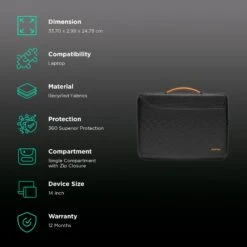 Tomtoc Defender Recycled Fabrics Laptop Sleeve For 14 Inch Laptop (360 Superior Protection, Black) -Smart Bag Shop 265885 2 biyala