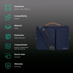 Tomtoc Defender Fabric Laptop Sling Bag For 15.6 Inch Laptop (Water Resistant, Navy Blue) -Smart Bag Shop 265887 2 njjv1s