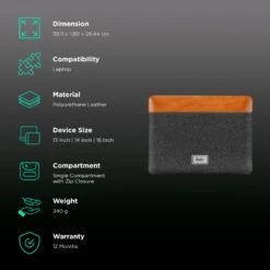 Tomtoc Vintage Polyurethane Leather Laptop Sleeve For 13, 14 & 16 Inch Laptop (Intelligent Magnet Closure, Grey) -Smart Bag Shop 265889 2 tmnlme