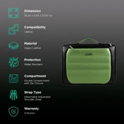 Dr. Vaku Lasa Chivelle Vegan Leather Laptop Sling Bag For 13 & 14 Inch Laptop (Water Resistant, Black/Green) 9 Dr. Vaku Lasa Chivelle Vegan Leather Laptop Sling Bag For 13 & 14 Inch Laptop (Water Resistant, Black/Green) -Smart Bag Shop 266011 2 hignt9