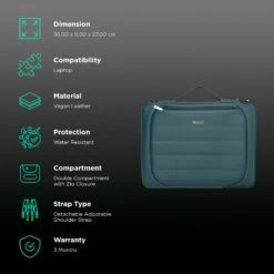 Dr. Vaku Lasa Chivelle Vegan Leather Laptop Sling Bag For 13 & 14 Inch Laptop (Water Resistant, Blue) -Smart Bag Shop 266014 2 nd2vnl