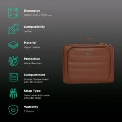 Dr. Vaku Lasa Chivelle Vegan Leather Laptop Sling Bag For 13 & 14 Inch Laptop (Water Resistant, Tan Brown) -Smart Bag Shop 266015 2 vrbf3u