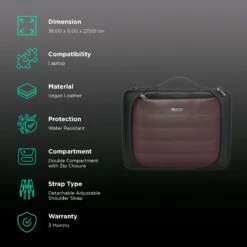 Dr. Vaku Lasa Chivelle Vegan Leather Laptop Sling Bag For 13 & 14 Inch Laptop (Water Resistant, Black/Cherry) -Smart Bag Shop 266016 2 gxucmg