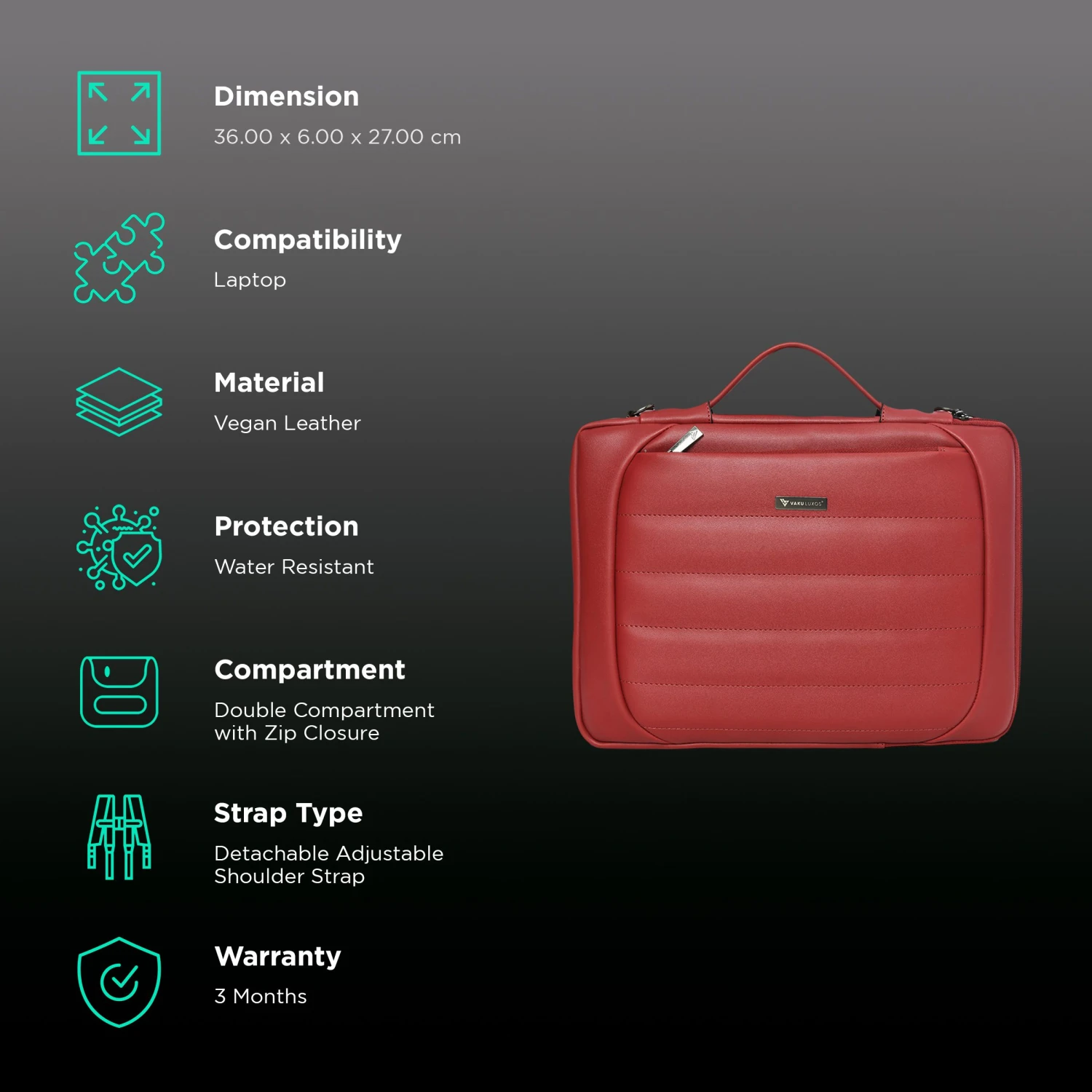 Dr. Vaku Lasa Chivelle Vegan Leather Laptop Sling Bag For 13 & 14 Inch Laptop (Water Resistant, Red) 5 Dr. Vaku Lasa Chivelle Vegan Leather Laptop Sling Bag For 13 & 14 Inch Laptop (Water Resistant, Red) - Image 3