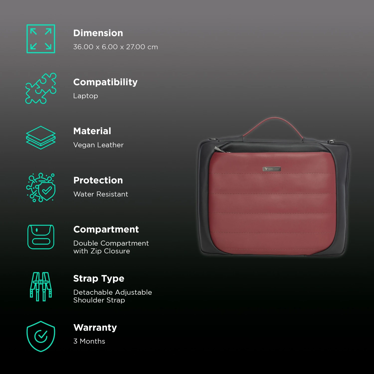 Dr. Vaku Lasa Chivelle Vegan Leather Laptop Sling Bag For 13 & 14 Inch Laptop (Water Resistant, Black/Red) 5 Dr. Vaku Lasa Chivelle Vegan Leather Laptop Sling Bag For 13 & 14 Inch Laptop (Water Resistant, Black/Red) - Image 3