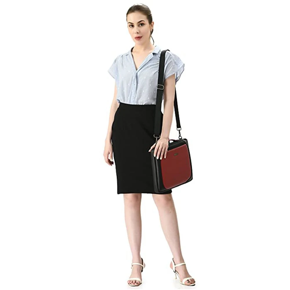 Dr. Vaku Lasa Chivelle Vegan Leather Laptop Sling Bag For 13 & 14 Inch Laptop (Water Resistant, Black/Red) 8 Dr. Vaku Lasa Chivelle Vegan Leather Laptop Sling Bag For 13 & 14 Inch Laptop (Water Resistant, Black/Red) - Image 6