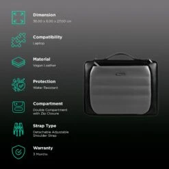 Dr. Vaku Lasa Chivelle Vegan Leather Laptop Sling Bag For 13 & 14 Inch Laptop (Water Resistant, Black/Grey) -Smart Bag Shop 266021 2 q253gz