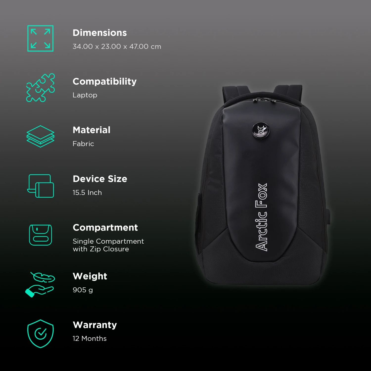 Arctic Fox New Anti-Theft Alarm Polyester Laptop Backpack For 15.5 Inch Laptop (36 L, Water Repellent Fabric, Black) 4 Arctic Fox New Anti-Theft Alarm Polyester Laptop Backpack For 15.5 Inch Laptop (36 L, Water Repellent Fabric, Black) - Image 2